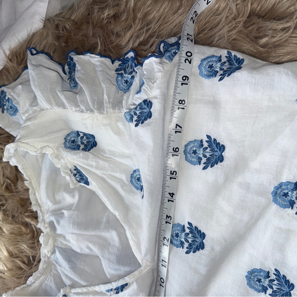 A Loves A Floral Embroidered Tiered Babydoll Mini Dress, Blue & White, Ruffle L - Picture 10 of 12
